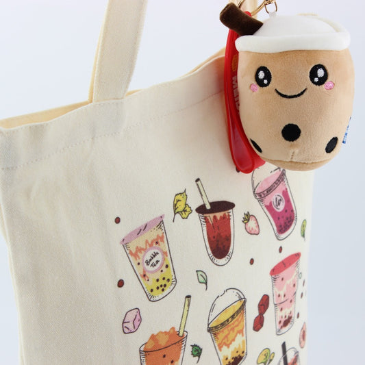 Boba Tote Bag, Graphic Printed Bubble Tea Canvas Handbag, Everyday Reusable Shopping Accessory, Birthday Gift For Her