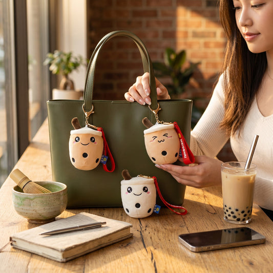 Soft Fabric Boba Keychain 3 Pack Kawaii Bag Charm Accessory