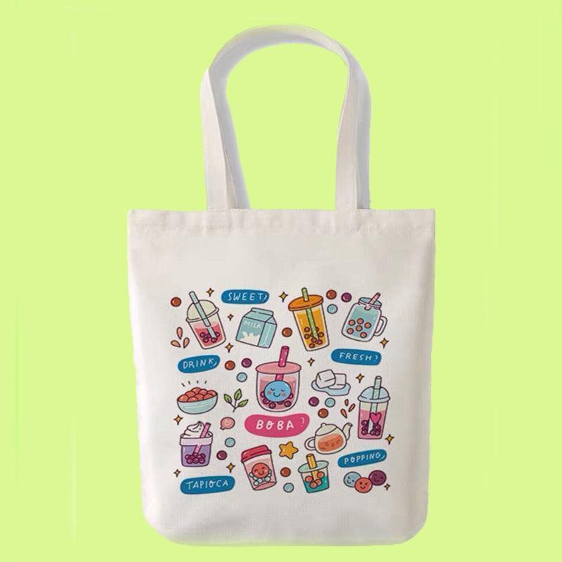 Boba Tote Bag – Lightweight Canvas Bag with Keychain & Pin