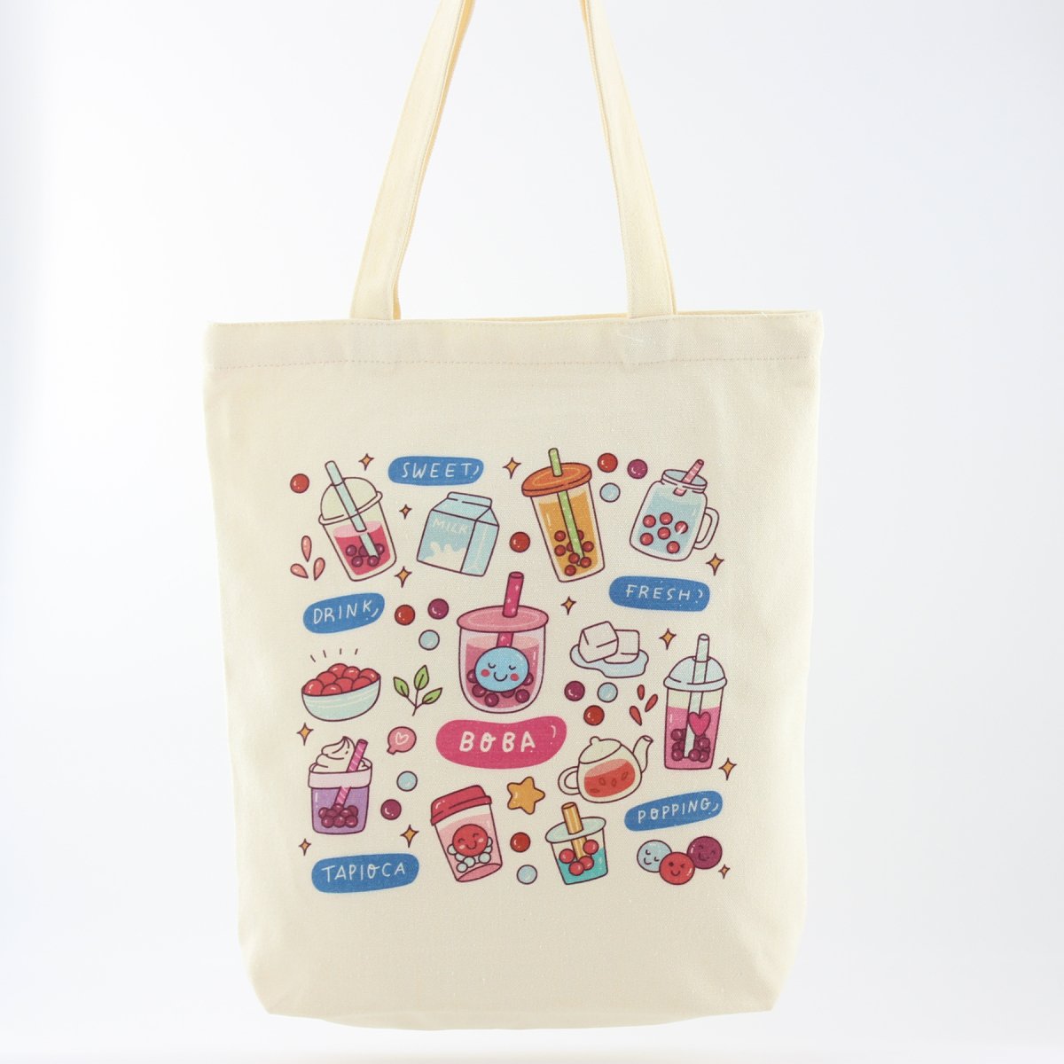 Boba Tote Bag – Lightweight Canvas Bag with Keychain & Pin