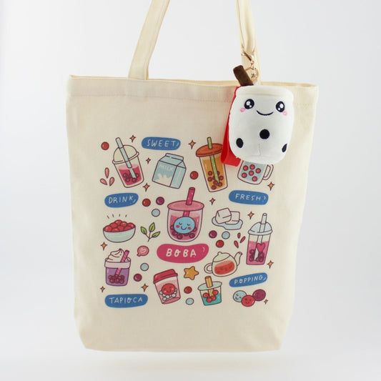 Boba Tote Bag – Lightweight Canvas Bag with Keychain & Pin