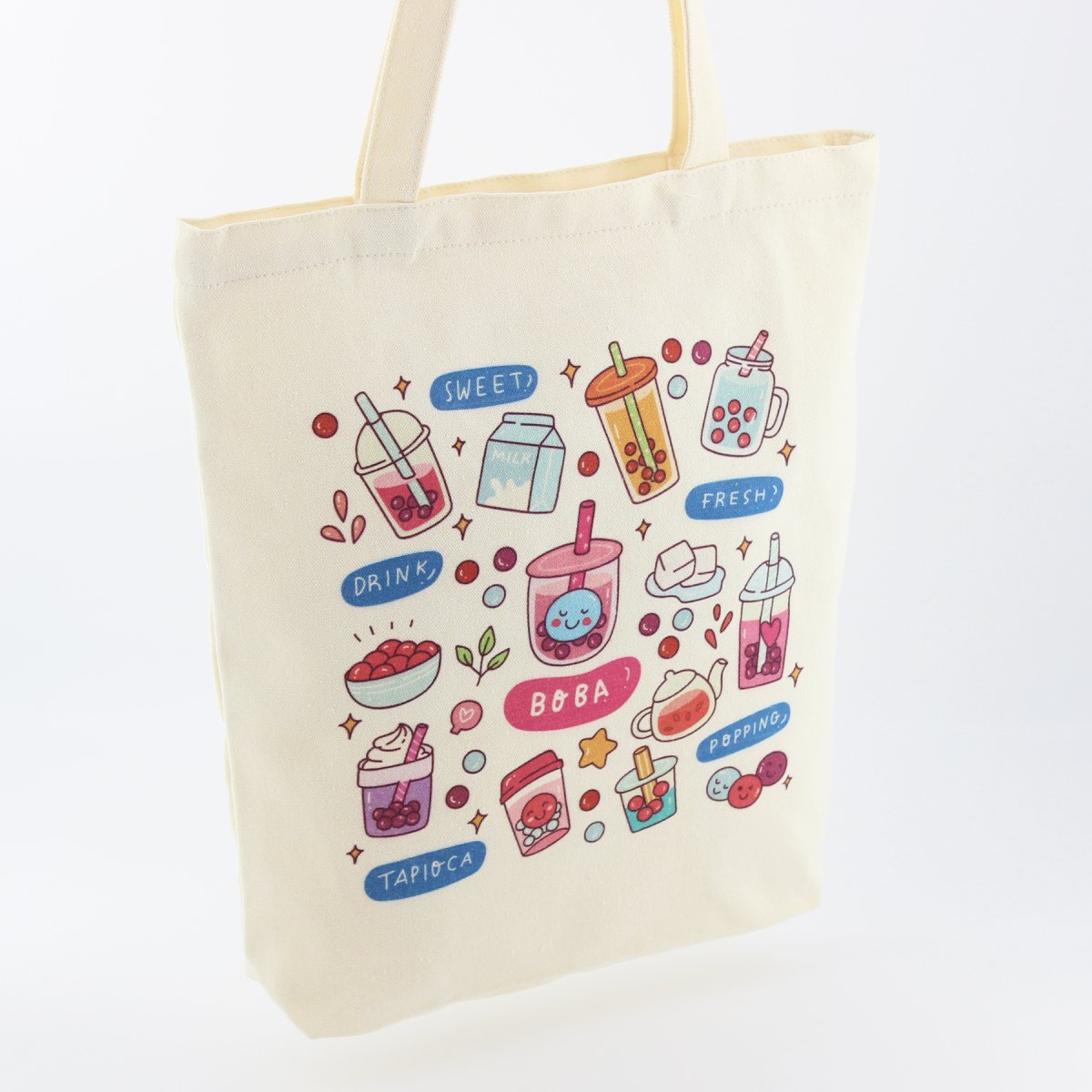 Boba Tote Bag – Lightweight Canvas Bag with Keychain & Pin
