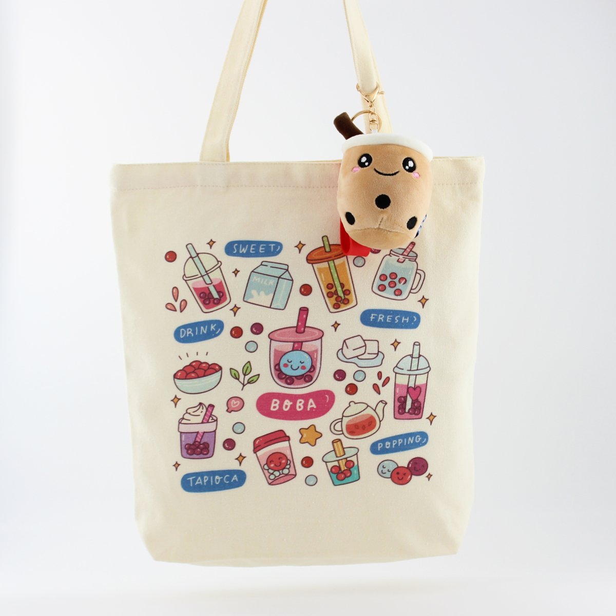 Boba Tote Bag – Lightweight Canvas Bag with Keychain & Pin