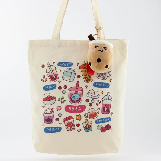 Boba Tote Bag – Lightweight Canvas Bag with Keychain & Pin