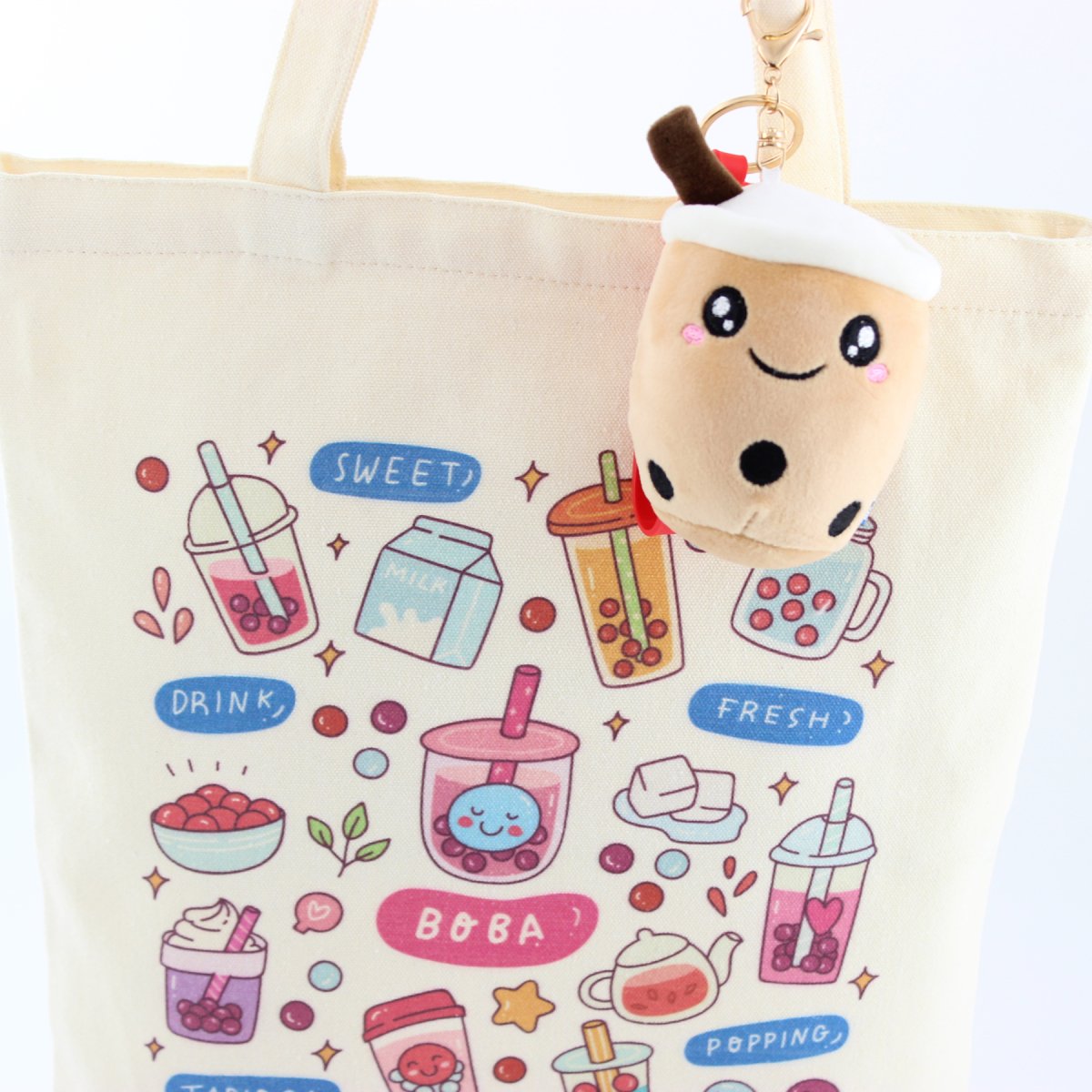 Boba Tote Bag – Lightweight Canvas Bag with Keychain & Pin