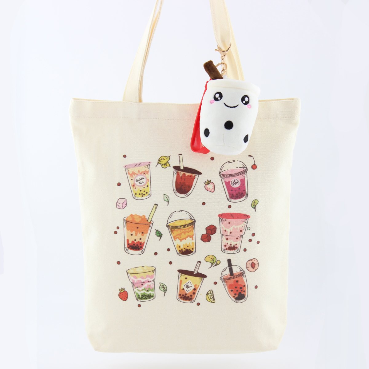 Boba Tote Bag, Graphic Printed Bubble Tea Canvas Handbag, Everyday Reusable Shopping Accessory, Birthday Gift For Her