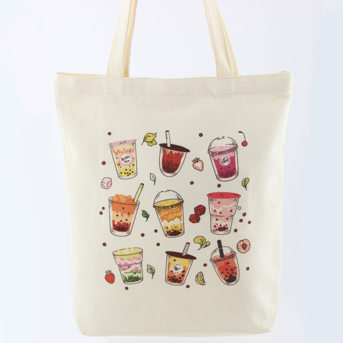 Boba Tote Bag, Graphic Printed Bubble Tea Canvas Handbag, Everyday Reusable Shopping Accessory, Birthday Gift For Her