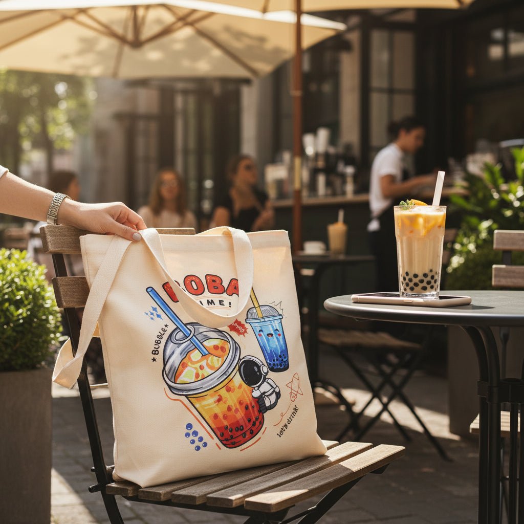 Bubble Tea Tote Bag Gift Set – Boba Bag with Keychain & Pin