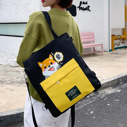 Canvas Crossbody Tote – Shiba Inu Bag with Multiway Carry Style